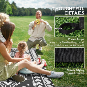 English Elm Outsunny Reversible Polypropylene Outdoor Rug Waterproof Patio Camping Mat with Carry Bag Black W2225P485552