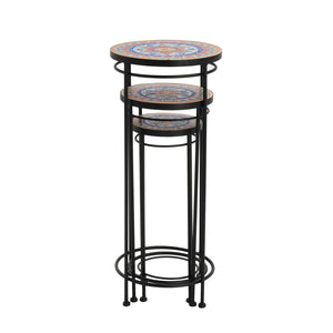 English Elm Christopher Knight Home® - Wesley Ceramic Tile & Iron Plant Stand Set - Weatherproof Tall/Med/Small Display for Patio Décor N775P215525B