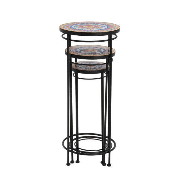 English Elm Christopher Knight Home® - Wesley Ceramic Tile & Iron Plant Stand Set - Weatherproof Tall/Med/Small Display for Patio Décor N775P215525B