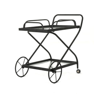 English Elm Christopher Knight Home® - BAR CART Black Tempered Glass & Iron Bar Cart with Wheels, Vintage Turn-of-Century Style, Durable Chic Entertaining Station (33"W x 31.5"H) 61084.00BLK