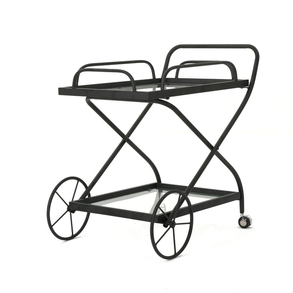 English Elm Christopher Knight Home® - BAR CART Black Tempered Glass & Iron Bar Cart with Wheels, Vintage Turn-of-Century Style, Durable Chic Entertaining Station (33"W x 31.5"H) 61084.00BLK