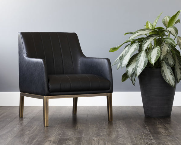 Sunpan WOLFE Lounge Chair - Bravo Black Faux Leather, Retro-Inspired, Urban-Chic Comfort for Modern Spaces 112329