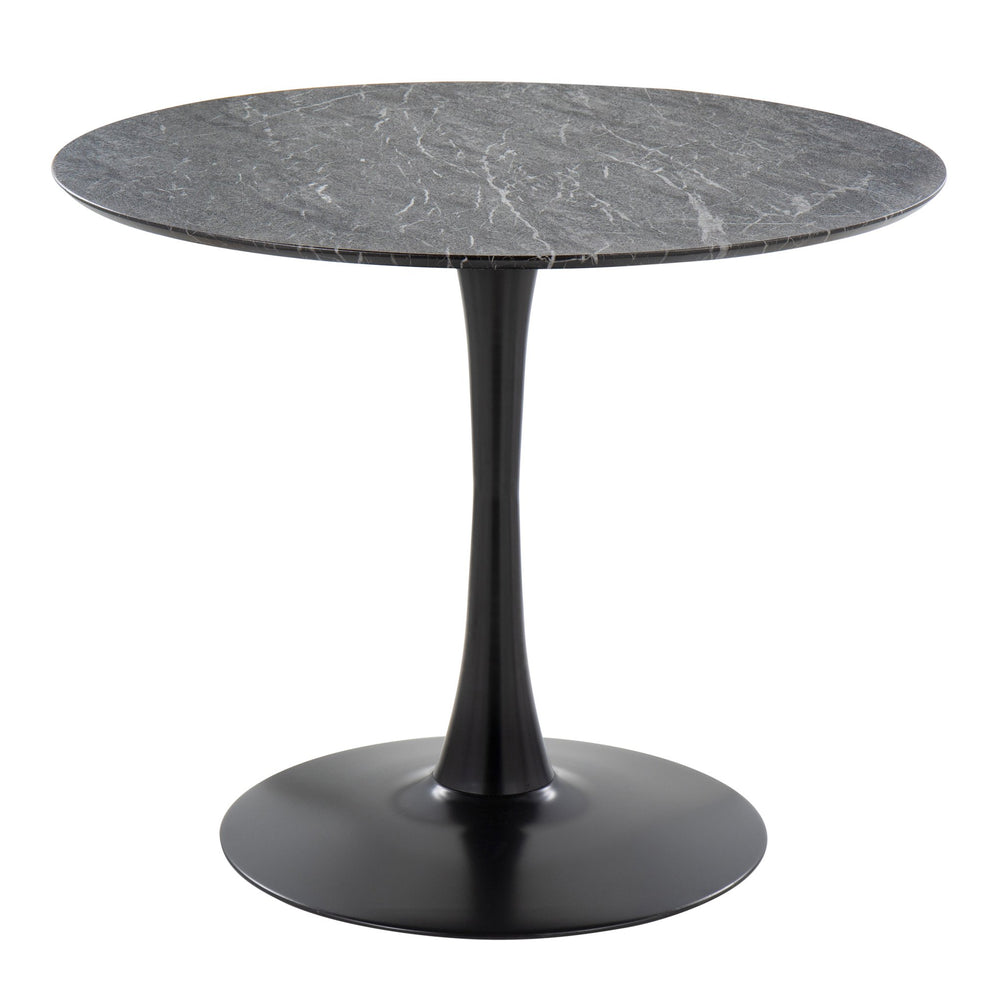 English Elm Pebble Round Modern Dining Table with Black Marble Veneer Top and Sturdy Black Metal Pedestal Base B202S01127