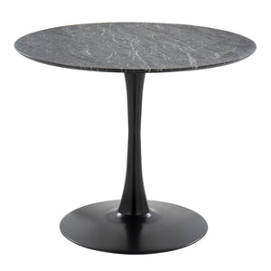 English Elm Pebble Round Modern Dining Table with Black Marble Veneer Top and Sturdy Black Metal Pedestal Base B202S01127