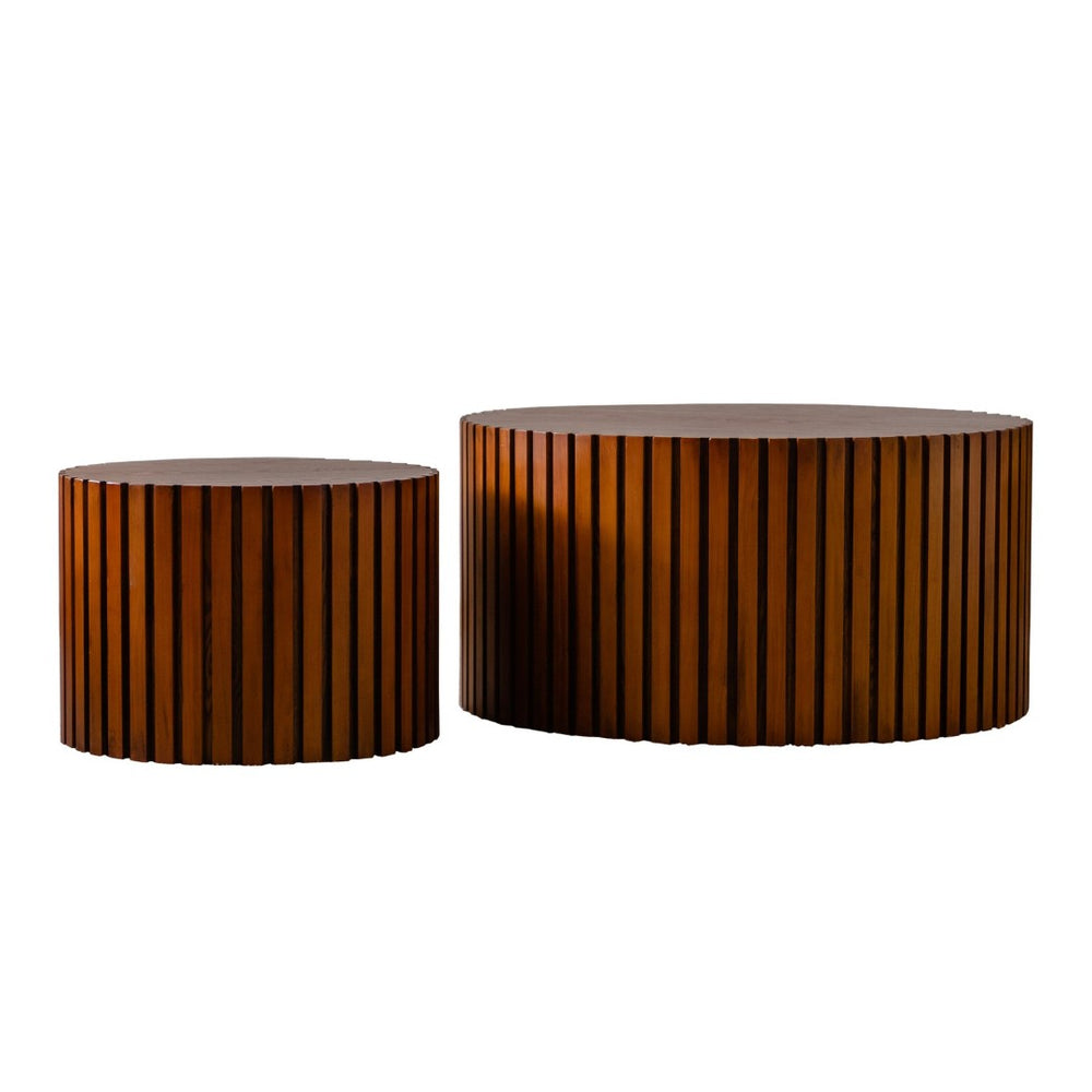 English Elm Round Wood Coffee Table - Stylish Walnut Finish For Small Spaces, Fully Assembled, Safe & Durable W3081P255018-GIGA