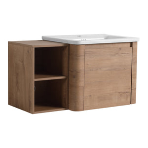 English Elm 36'' 36" Wall-Mounted Vanity with White Ceramic Sink, Plywood Shelves, Soft-Close Door & Rounded Edges W999S00379