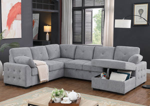 English Elm Nyhan Upholstered Corner Sectional with Pull-Out Loveseat and Storage Chaise, Chenille Elegance Light Gray B102S00079