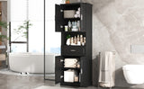 English Elm Tall Bathroom Cabinet With Four Doors, Large Storage Space Open Shelve, Upper Storage Cabinet, Black