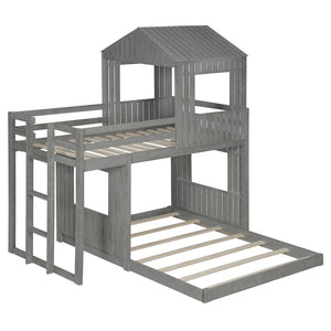 English Elm Wooden Twin Over Full Bunk Bed Farmhouse Playhouse Design with Ladder Guardrails LT000327AAE-1