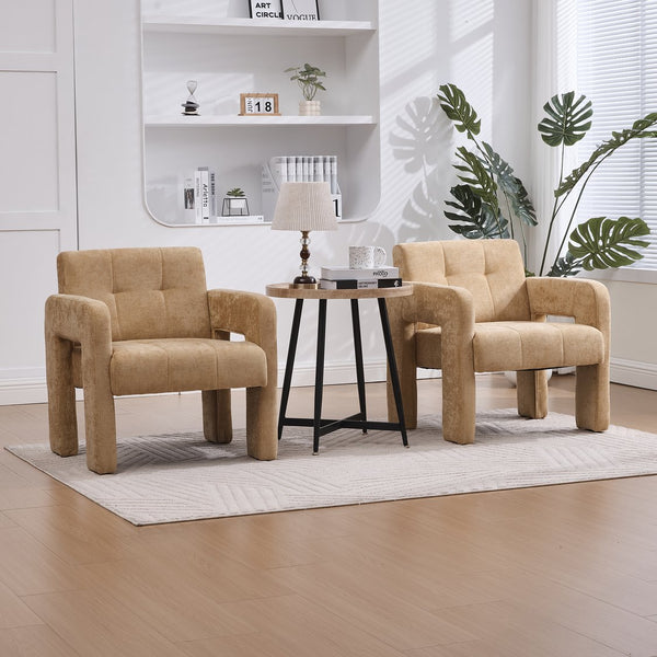 English Elm Modern Ergonomic Armchair with Generous Curved Armrests, Chenille Upholstery, 500lb Capacity, Cozy Lounge Seat Mustard yellow W395P380518