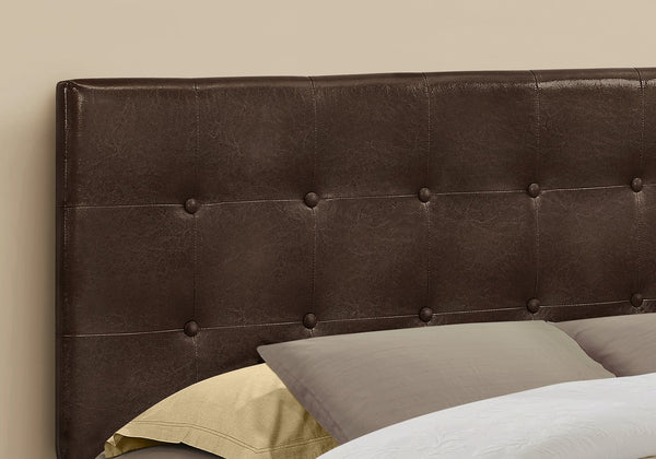 English Elm Bed, Button-Tufted Upholstered Headboard for Full Bed with Faux Leather Look and Sturdy Frame Brown 65 L x 24 W x 4 H B2710P219547