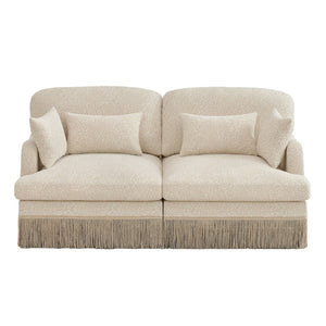 English Elm Comfy Chenille Leopard Print Loveseat with Tassel Trim Modular Sectional for Living Room Beige W5656S00001