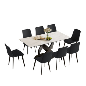 English Elm 71" Rectangular Dining Table: Modern Luxury With Sintered Stone Top & Steel Base For Stylish Gatherings W2699S00079