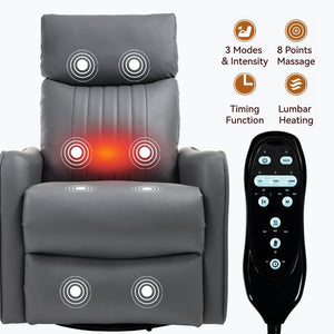 English Elm Blue Fabric Swivel Rocker Recliner with Massage Heat Nodes for Living Room Comfort Grayish Green W1803P321819