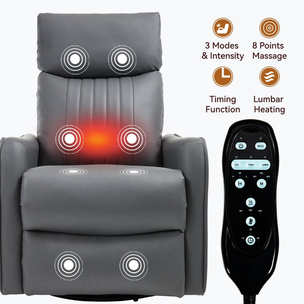 English Elm Blue Fabric Swivel Rocker Recliner with Massage Heat Nodes for Living Room Comfort Grayish Green W1803P321819