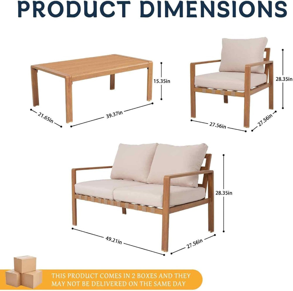 English Elm 4-piece Outdoor Patio Set Aluminum Frame Wood Grain Finish with Cushioned Seating T5880S00016