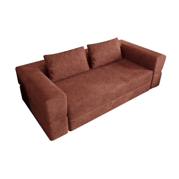 English Elm Sofa Convertible Memory Foam Sleeper Couch with Rectangle Pillow & Removable Cushions, Modern Chenille Lounge for Bedroom Orange W3670P355577