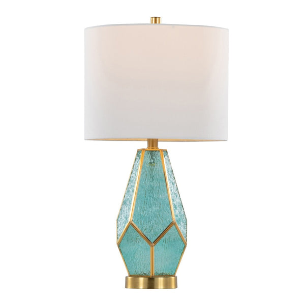 English Elm Glass Glam Table Lamp Set Two Linen Shade Nightstand Bedroom Accent Lighting Gold,Turquoise,White B202P471579