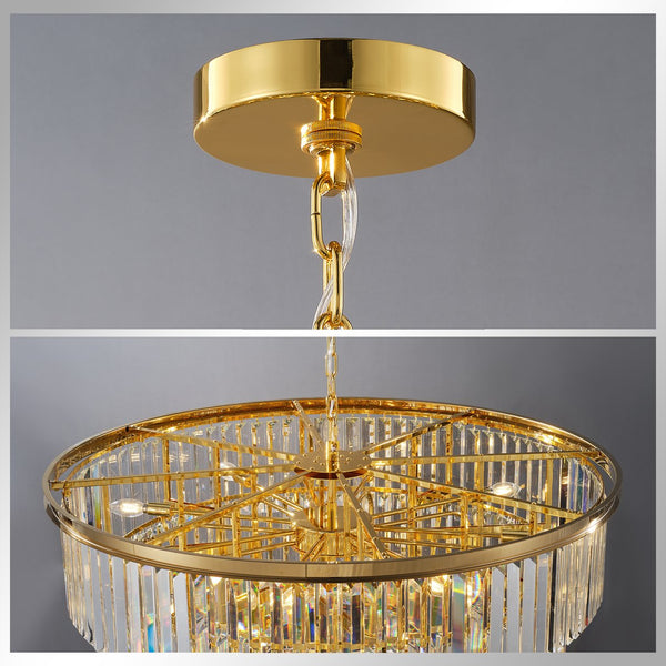 English Elm 48-Inch Gold Tiered Crystal Chandelier — 45-Light E12, 580 Crystal Rods, Mirror Finish, Dramatic Foyer Statement W2869S00030