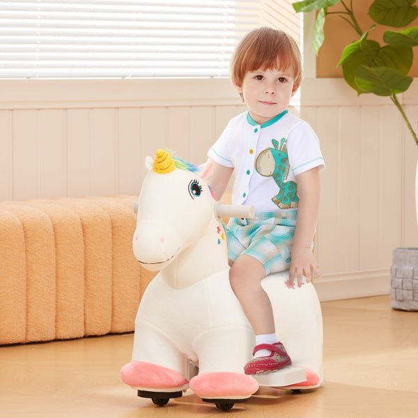 English Elm Qaba Battery Powered Toddler Ride on Pony with Music Soft Touch Foam Seat Pu Wheels White W2225P249817