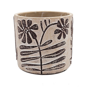 English Elm Set of 4 Earthy Gray Sand & Cement Planters with Brown Botanical Motifs, Modern Succulent Display W2078P334762