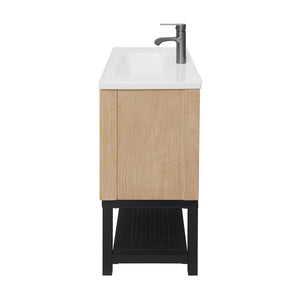 English Elm 32" Modern Bathroom Vanity with White Ceramic Seamless Sink, Textured Aluminum Faucet, Durable Hinges and Open Iron Shelf for Stylish Storage Natural W688P224389