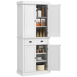 English Elm Homcom 72.5" White Wood Grain Kitchen Pantry Cabinet – Stylish Storage With 4 Doors, Drawer & Adjustable Shelves W2225P200697