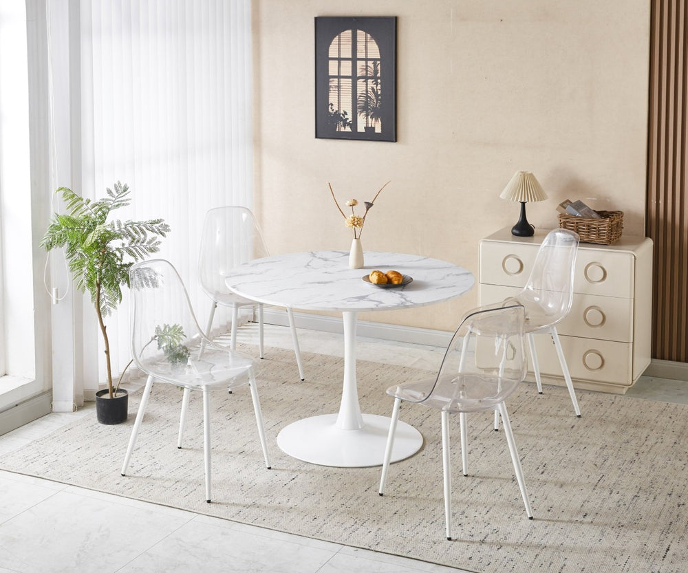 English Elm 1+4 Five Piece Counter Height Pub Set Round Marble Mdf Top Metal Base Kitchen W234S00140