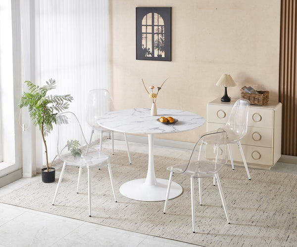 English Elm 1+4 Five Piece Counter Height Pub Set Round Marble Mdf Top Metal Base Kitchen W234S00140
