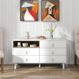 Hearth and Haven Hike Dresser with Open Storage, 5 Drawers and Leather Handles, White W1781P148614