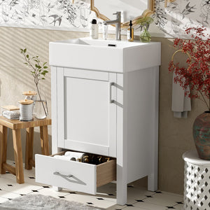 English Elm 20.28'' 20.28" Modern Bathroom Vanity with Ceramic Sink, Solid Wood Frame, Soft-Close Drawer & Cabinet - Space-Saving Design White N729P277755K