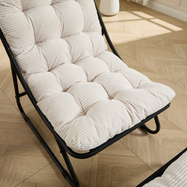English Elm Patio Sling Lounge Chair with Ottoman Steel Frame Corduroy Cushion Indoor Outdoor W640P443484
