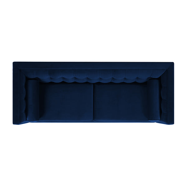 English Elm Jennifer Taylor Home - Jack 84" Modern Tuxedo Tufted Sofa in Plush Velvet with Shelter Arms, Reversible Cushions, Pillows Navy Blue B2719P238403