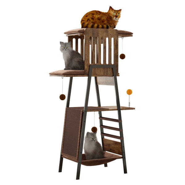 English Elm Modern 58 Inch Cat Tower with Sisal Scratching Mat Hammock and Perch for Large Breeds W2641P460041