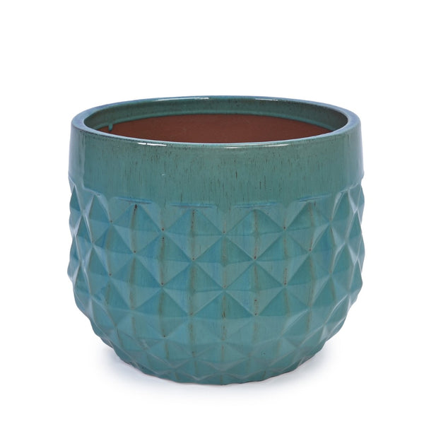 English Elm Set Of 3 Diamond Ceramic Planters - Modern Blue Flower Pots For Home, Garden, Or Windowsill Decor W3273P321995-GIGA