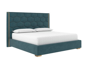 Sunpan ALISHA King Bed - Luxurious Meg Dusty Teal Upholstered Design with Gold Accents & Tufted Headboard 110095