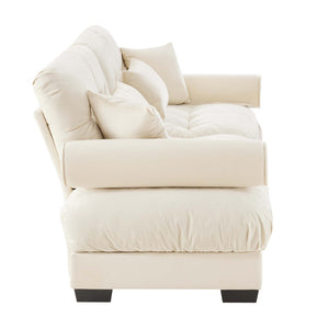 English Elm Large Velvet Two Seater Sofa with Bolster Armrests Plush Cushions for Living Room W714S00855