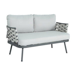 English Elm Christopher Knight Home® - Mariano Hand-Woven Rope Loveseat with Water-Repellent Cushions, Rust-Resistant Aluminum Frame Gray+Gray N773P277439E