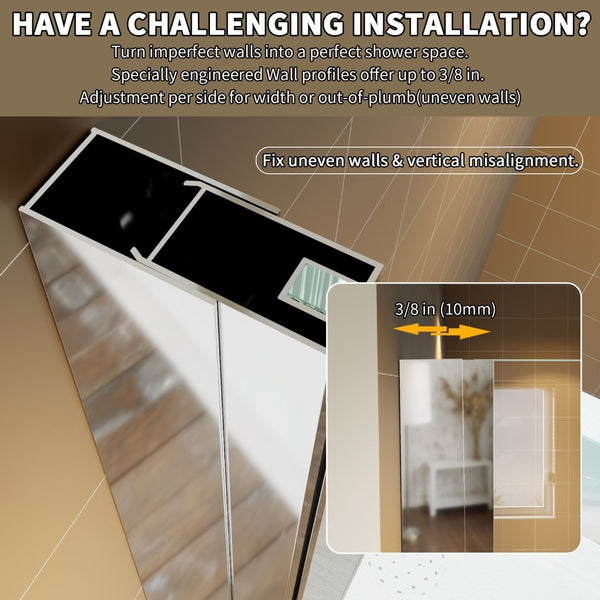 English Elm Corner Frameless Neo-angle Pivot Shower Enclosure with Tempered Glass and Sleek Hardware Chrome W637P348803