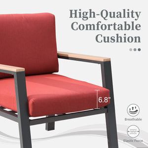 English Elm 4 Pieces Aluminum Outdoor Patio Furniture Set with 3-Seat Sofa, Table & Plush 7" Cushions, Red – Modern Durable Design for Garden Relaxation W1859S00089