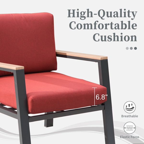 English Elm 4 Pieces Aluminum Outdoor Patio Furniture Set with 3-Seat Sofa, Table & Plush 7" Cushions, Red – Modern Durable Design for Garden Relaxation W1859S00089