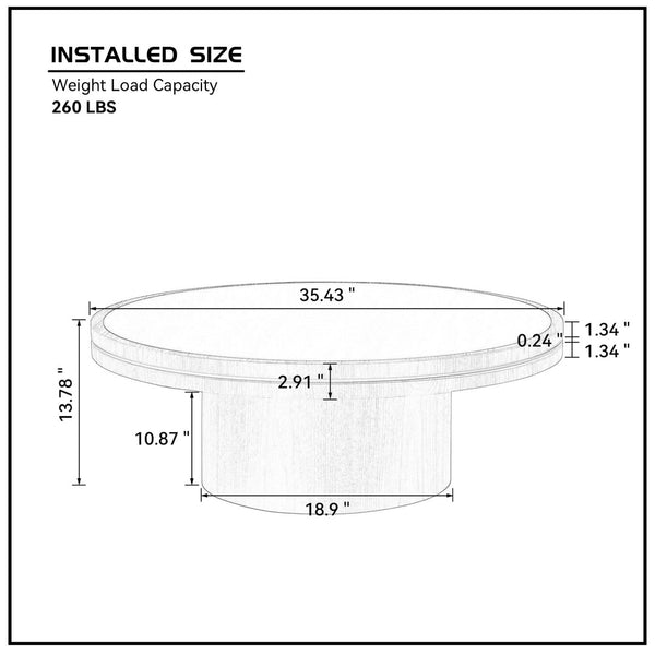 English Elm 35.43 Inch Round Sintered Stone Coffee Table with Mdf Pedestal Base for Modern Living W876S00342
