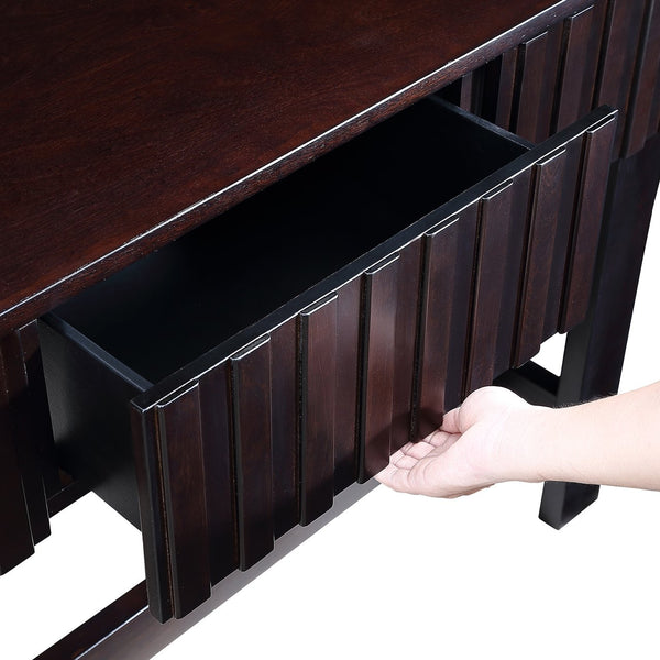 English Elm 52 Mid Century Fluted Console Table with 3 Smooth-Glide Drawers, Solid Pine Legs, Entryway Accent Espresso W1202P227362