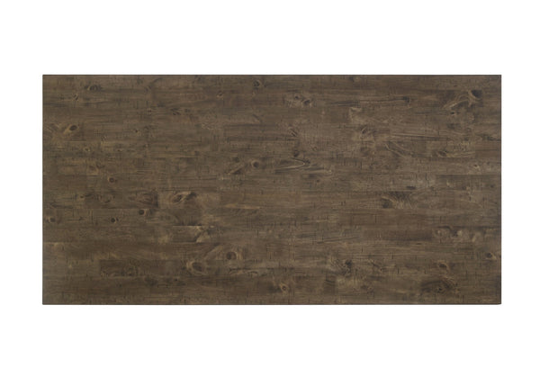 English Elm 5pc Counter Height Dining Set Rustic Farmhouse Trestle Table with Upholstered Slat-Back Chairs, Bench B2741S00533