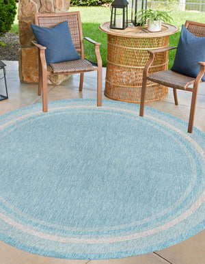 Unique Loom Outdoor Border Soft Border Machine Made Border Rug Aquamarine, Ivory 10' 8" x 10' 8"