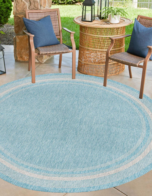 Unique Loom Outdoor Border Soft Border Machine Made Border Rug Aquamarine, Ivory 10' 8" x 10' 8"