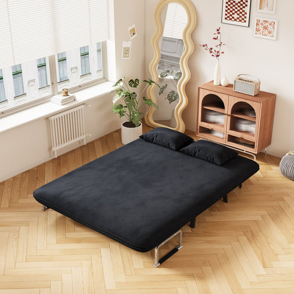 English Elm velvet 55″ Convertible Chair Bed with Adjustable Backrest & Pillow, Tri-Fold Sleeper Sofa, Steel Frame Lounge for Home Office Comfort W1767P192807