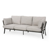 Christopher Knight Home® - Noble House - Carvel Mid-Century Modern 3 Seater Wood Frame Sofa, Light Gray, Gray, and Black