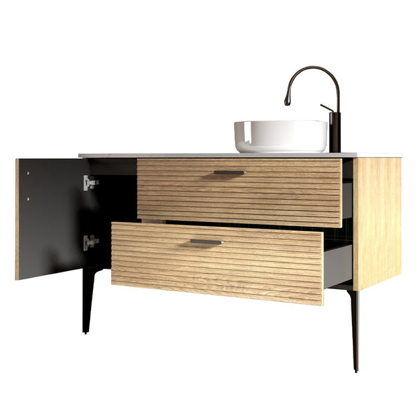 English Elm Grace Floating Walnut Vanity with Solid Surface Sink and Soft Close Storage Drawers W1865S00205
