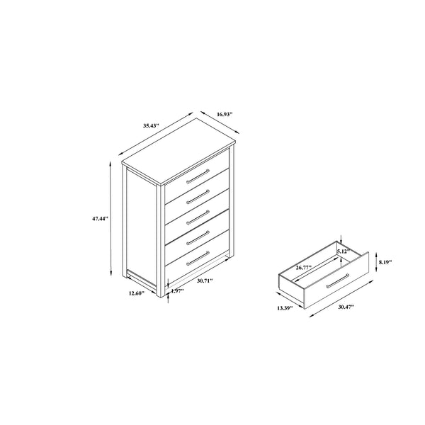 English Elm Avery Solid Wood Chest with Dark Brown Top, Spacious Drawers, Black Bar Handles, Block Feet and Style Beige 38.31 L x 20.47 W x 52.36 H B201P390579